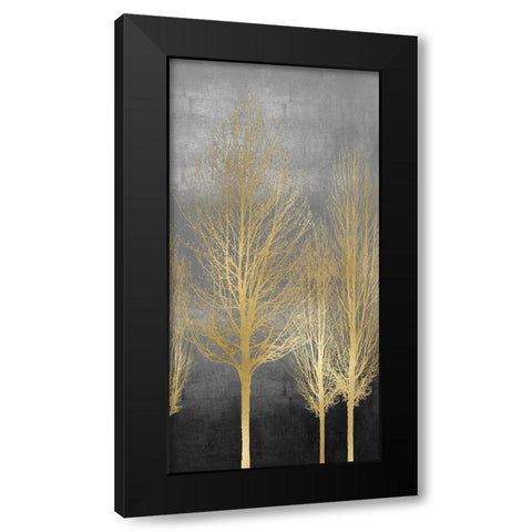 Gold Trees on Gray Panel II Black Modern Wood Framed Art Print with Double Matting by Bennett, Kate