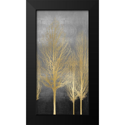 Gold Trees on Gray Panel II Black Modern Wood Framed Art Print by Bennett, Kate