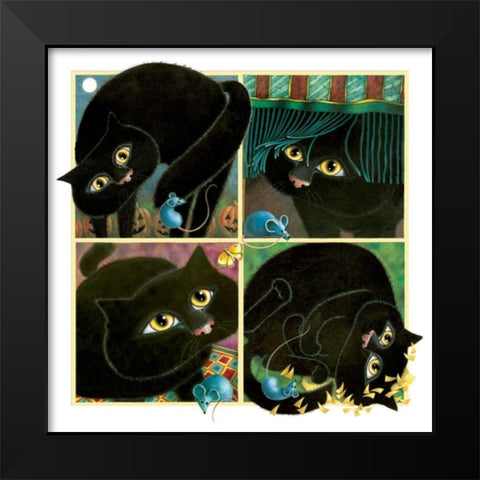 A Cat Never Tells Black Modern Wood Framed Art Print by Seeley, Laura