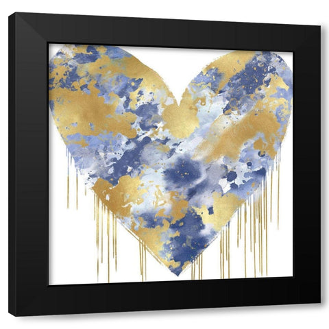 Big Hearted Blue and Gold Black Modern Wood Framed Art Print by Rodgers, Lindsay