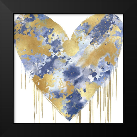 Big Hearted Blue and Gold Black Modern Wood Framed Art Print by Rodgers, Lindsay