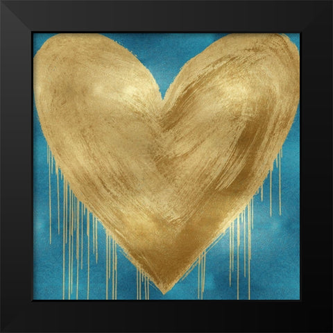 Big Hearted Gold on Aqua Black Modern Wood Framed Art Print by Rodgers, Lindsay