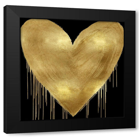 Big Hearted Gold on Black Black Modern Wood Framed Art Print by Rodgers, Lindsay