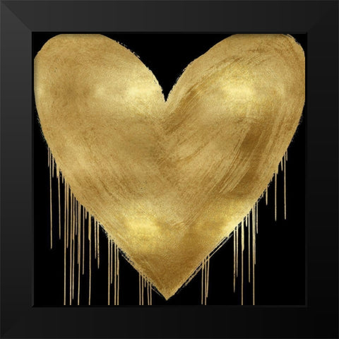 Big Hearted Gold on Black Black Modern Wood Framed Art Print by Rodgers, Lindsay