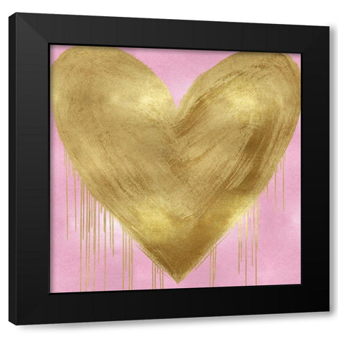 Big Hearted Gold on Pink Black Modern Wood Framed Art Print by Rodgers, Lindsay