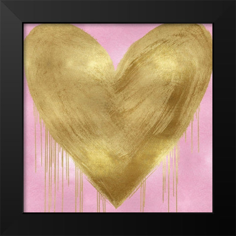 Big Hearted Gold on Pink Black Modern Wood Framed Art Print by Rodgers, Lindsay