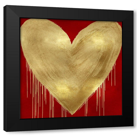 Big Hearted Gold on Red Black Modern Wood Framed Art Print with Double Matting by Rodgers, Lindsay