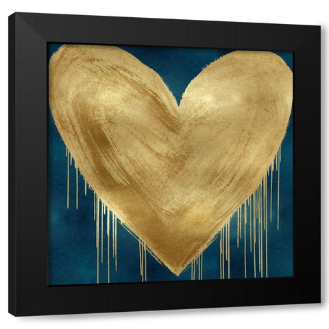 Big Hearted Gold on Teal Black Modern Wood Framed Art Print with Double Matting by Rodgers, Lindsay