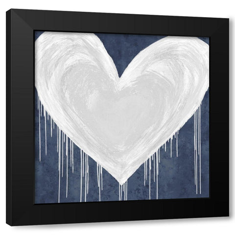 Big Hearted White on Blue Black Modern Wood Framed Art Print with Double Matting by Rodgers, Lindsay