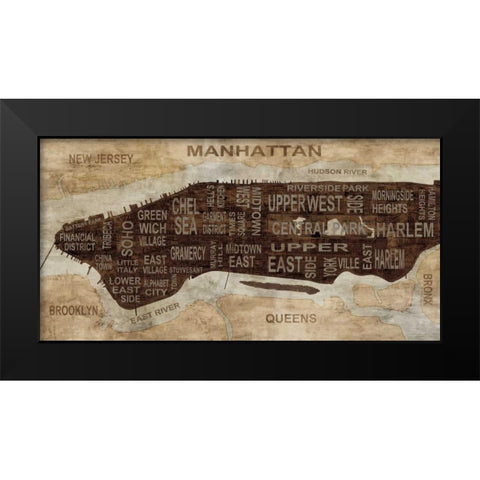 Manhattan Neighborhoods Black Modern Wood Framed Art Print by Wilson, Luke
