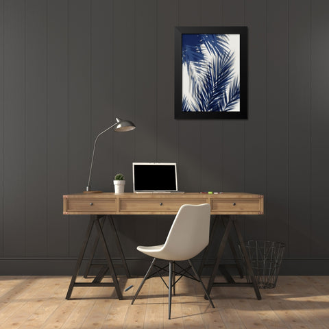 Palm Shadows Blue II Black Modern Wood Framed Art Print by Miller, Melonie