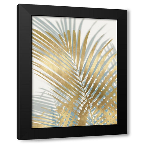 Palm Shadows Aqua on Gold I Black Modern Wood Framed Art Print by Miller, Melonie