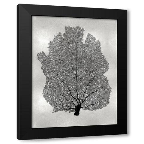 Sea Fan Black on Silver I Black Modern Wood Framed Art Print with Double Matting by Miller, Melonie