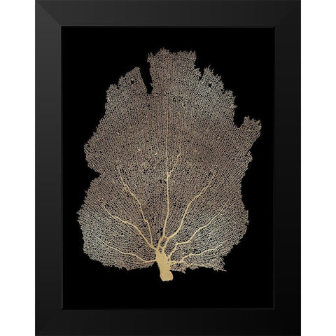 Sea Fan Gold on Black I Black Modern Wood Framed Art Print by Miller, Melonie
