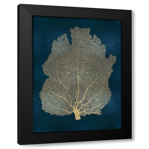Sea Fan Gold on Teal I Black Modern Wood Framed Art Print with Double Matting by Miller, Melonie