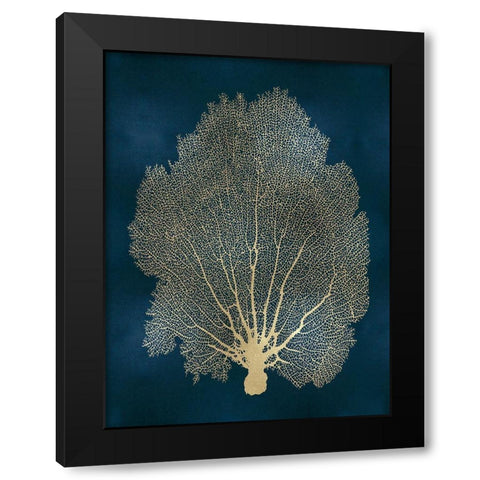 Sea Fan Gold on Teal II Black Modern Wood Framed Art Print with Double Matting by Miller, Melonie