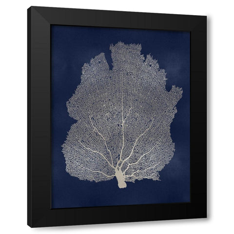 Sea Fan Silver on Blue I Black Modern Wood Framed Art Print with Double Matting by Miller, Melonie