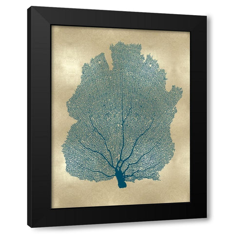 Sea Fan Teal on Gold I Black Modern Wood Framed Art Print with Double Matting by Miller, Melonie