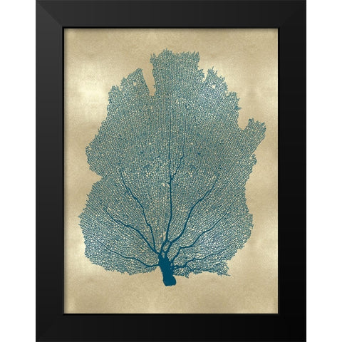 Sea Fan Teal on Gold I Black Modern Wood Framed Art Print by Miller, Melonie