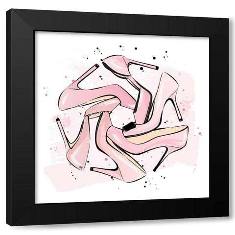 Pink Heels Black Modern Wood Framed Art Print with Double Matting by Pavlova, Martina