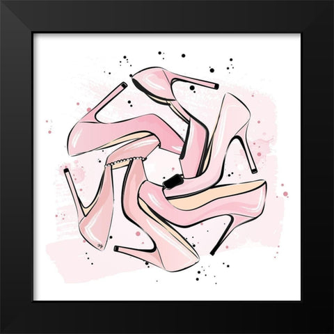 Pink Heels Black Modern Wood Framed Art Print by Pavlova, Martina