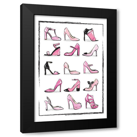 Pink Shoes Black Modern Wood Framed Art Print with Double Matting by Pavlova, Martina