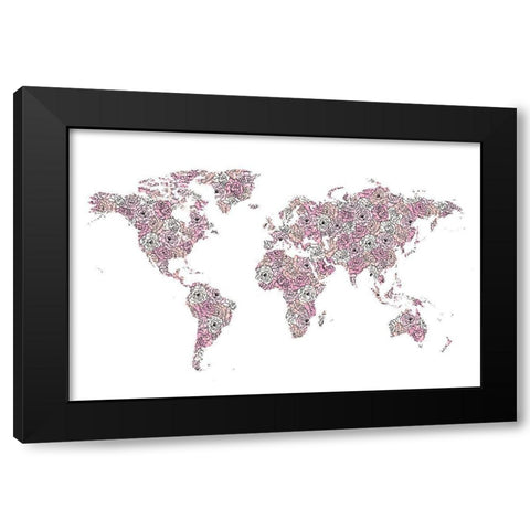 Peony Map Black Modern Wood Framed Art Print with Double Matting by Pavlova, Martina