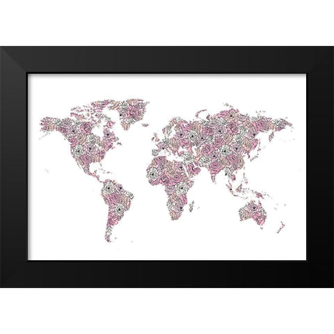 Peony Map Black Modern Wood Framed Art Print by Pavlova, Martina