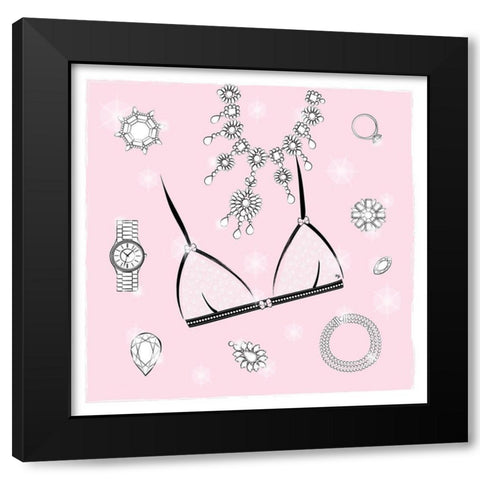 Pink Bra Black Modern Wood Framed Art Print with Double Matting by Pavlova, Martina