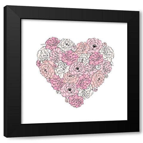 Peony Heart Black Modern Wood Framed Art Print with Double Matting by Pavlova, Martina