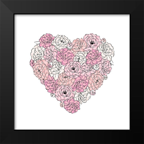 Peony Heart Black Modern Wood Framed Art Print by Pavlova, Martina