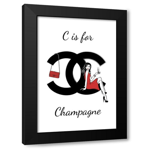 C is for Champagne Black Modern Wood Framed Art Print by Pavlova, Martina
