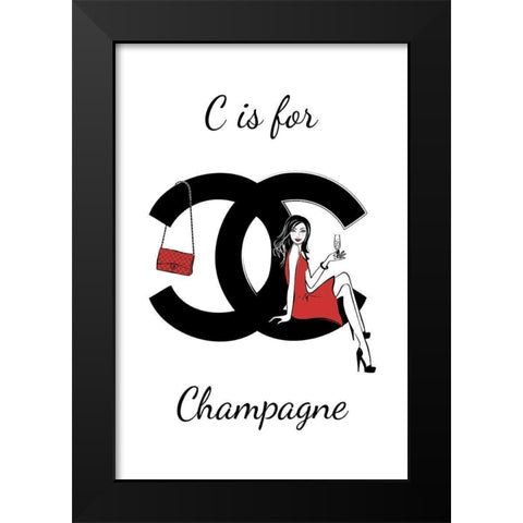 C is for Champagne Black Modern Wood Framed Art Print by Pavlova, Martina