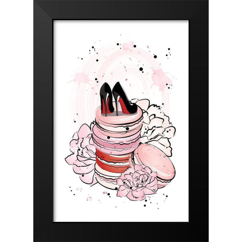 Peony Macarons Black Modern Wood Framed Art Print by Pavlova, Martina