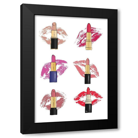 Lipsticks and Lips Black Modern Wood Framed Art Print by Pavlova, Martina