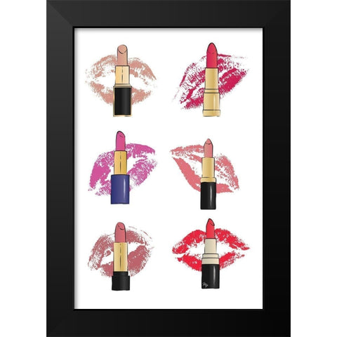 Lipsticks and Lips Black Modern Wood Framed Art Print by Pavlova, Martina