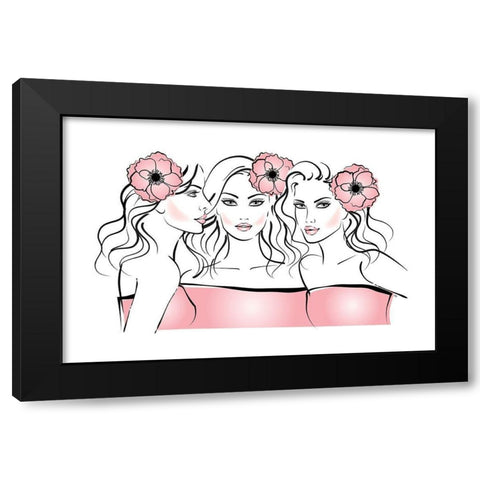 Flower Girls Black Modern Wood Framed Art Print with Double Matting by Pavlova, Martina