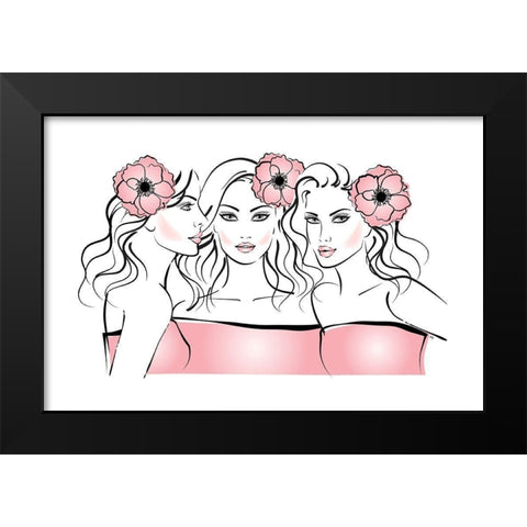 Flower Girls Black Modern Wood Framed Art Print by Pavlova, Martina