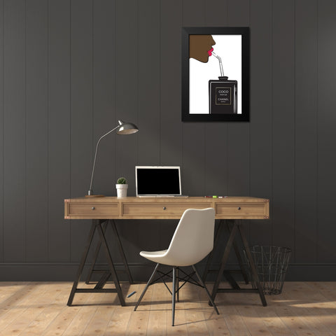 Perfume Drink Black Modern Wood Framed Art Print by Pavlova, Martina