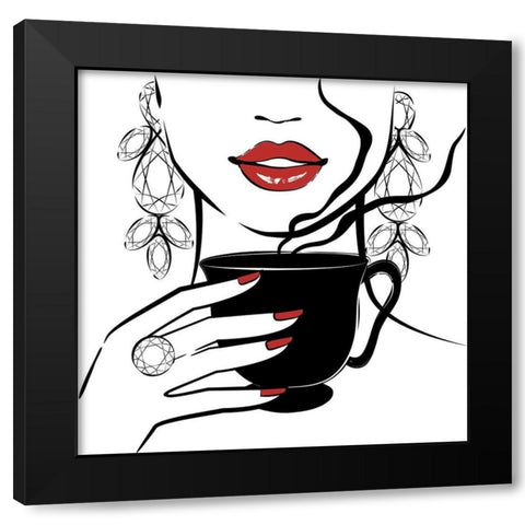 Coffee Time Black Modern Wood Framed Art Print with Double Matting by Pavlova, Martina