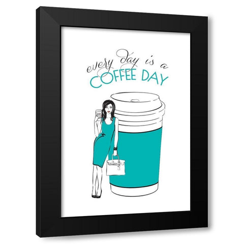 Coffee Day Black Modern Wood Framed Art Print by Pavlova, Martina