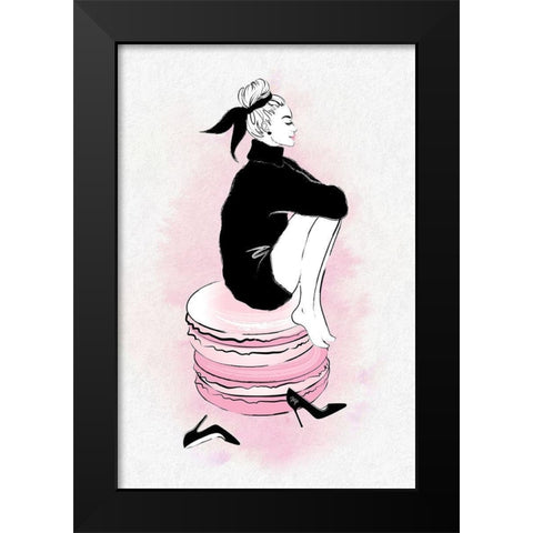 Macaron Girl Black Modern Wood Framed Art Print by Pavlova, Martina
