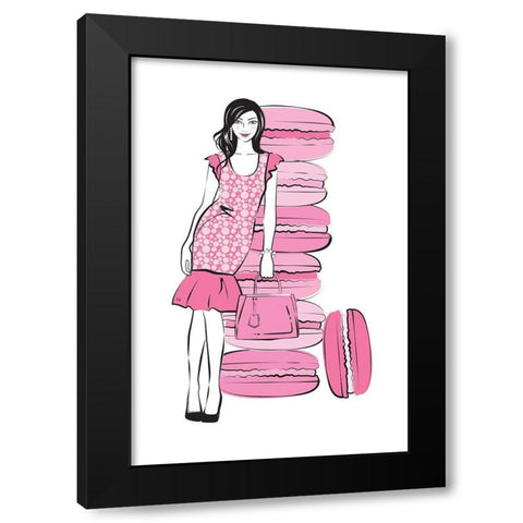 Pink Macaron Girl Black Modern Wood Framed Art Print with Double Matting by Pavlova, Martina
