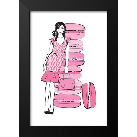 Pink Macaron Girl Black Modern Wood Framed Art Print by Pavlova, Martina