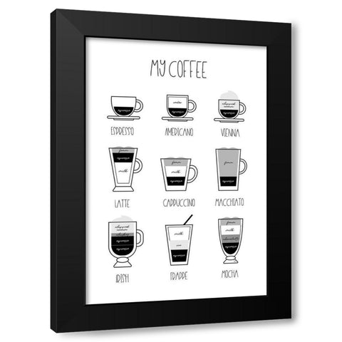 My Coffee Black Modern Wood Framed Art Print by Pavlova, Martina