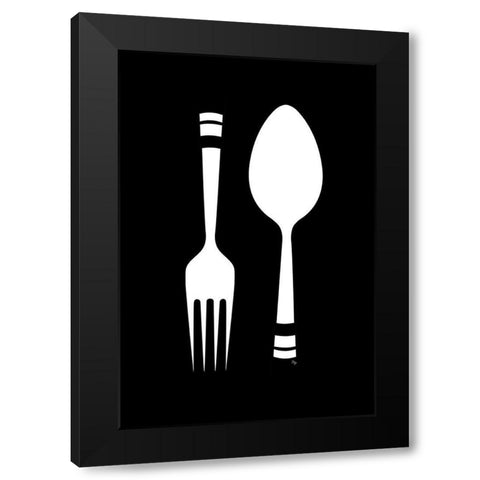 Fork Spoon Black Modern Wood Framed Art Print by Pavlova, Martina