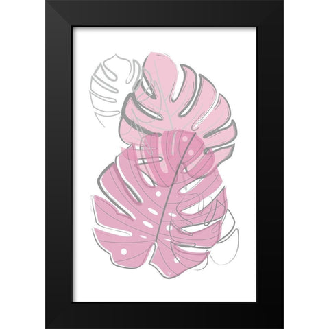 Pink Leaves Black Modern Wood Framed Art Print by Pavlova, Martina