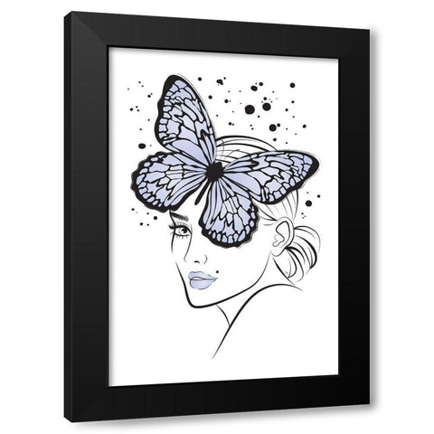 Lady Butterfly Blue Black Modern Wood Framed Art Print by Pavlova, Martina