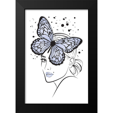 Lady Butterfly Blue Black Modern Wood Framed Art Print by Pavlova, Martina