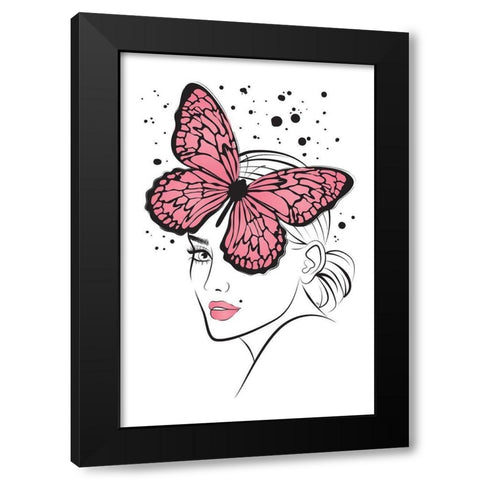 Lady Butterfly Pink Black Modern Wood Framed Art Print by Pavlova, Martina